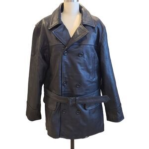 Vtg Germany‎ WW1 Red Baron Jagdflieger Aviator Leather Trench Coat Jacket Medium